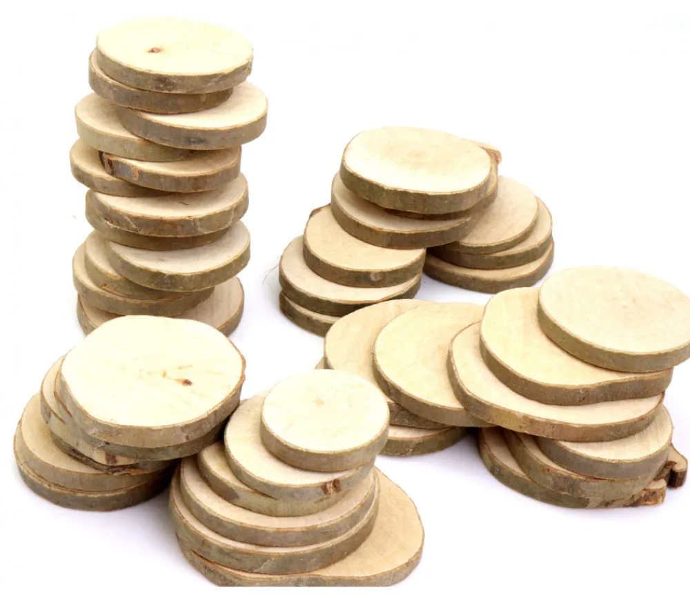 Tout Pour le Jeu 50 à 80 grosses Rondelles en bois brut avec écorce - 1 kg