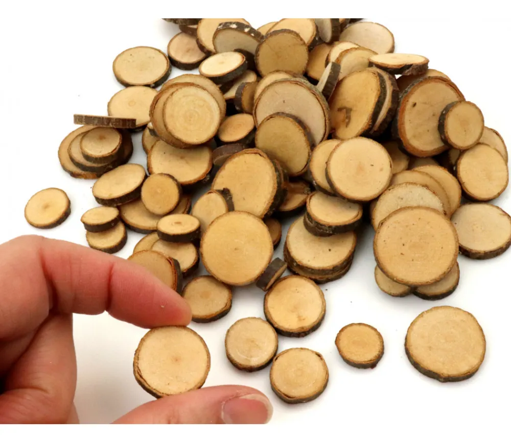 Tout Pour le Jeu 100 à 120 mini rondelles en bois brut avec écorce 1 à 3 cm de diamètre