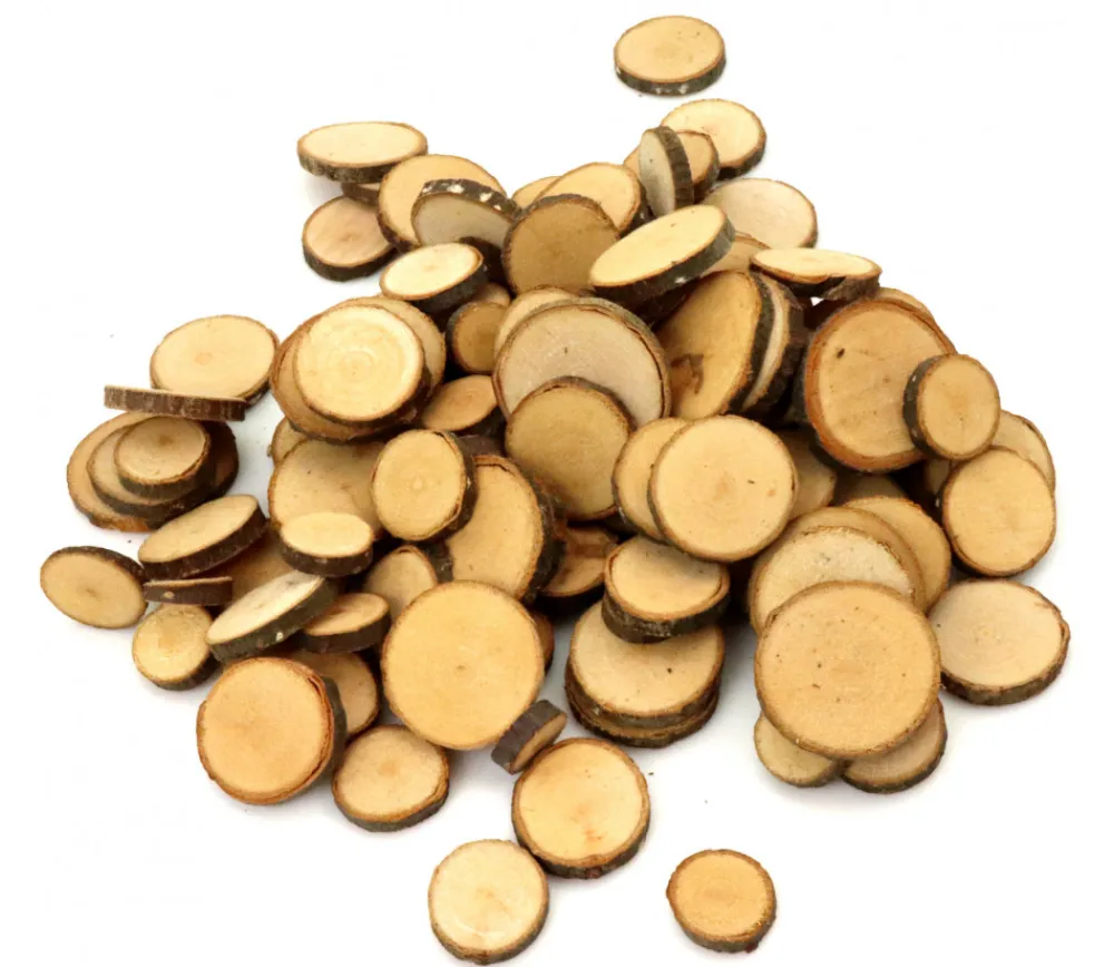 Tout Pour le Jeu 100 à 120 mini rondelles en bois brut avec écorce 1 à 3 cm de diamètre