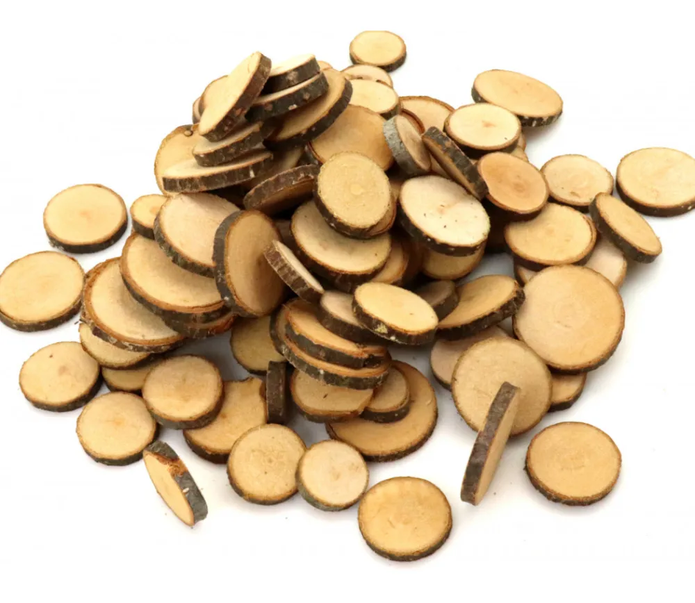 Tout Pour le Jeu 100 à 120 mini rondelles en bois brut avec écorce 1 à 3 cm de diamètre