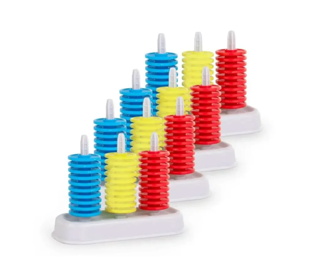 Tout Pour le Jeu 4 Abaques de tri - 4 Socles 3 tiges + 120 jetons à enfiler - petit boulier
