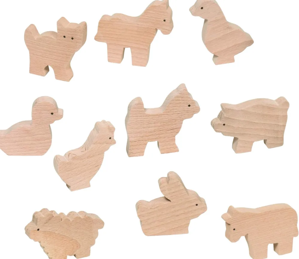 Tout Pour le Jeu 10 animaux de la ferme en bois naturel