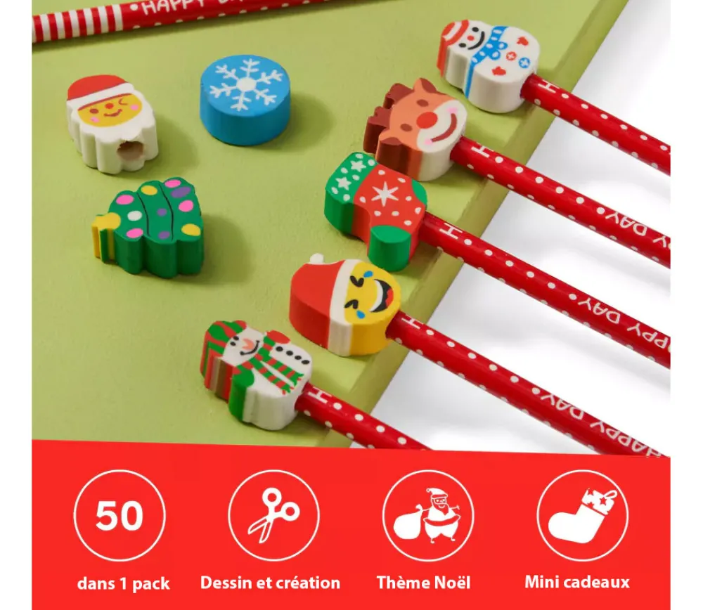Tout Pour le Jeu 50 crayons de papier Noël avec gomme