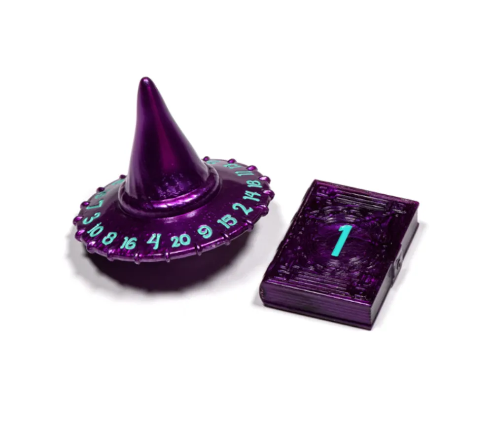 Tout Pour le Jeu 2 dés chapeau D20 et grimoire D2 violet - Polyhero wizard