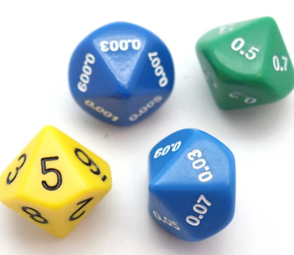 Tout Pour le Jeu 4 dés décimaux 10 faces : unité, dixième, centième, millième