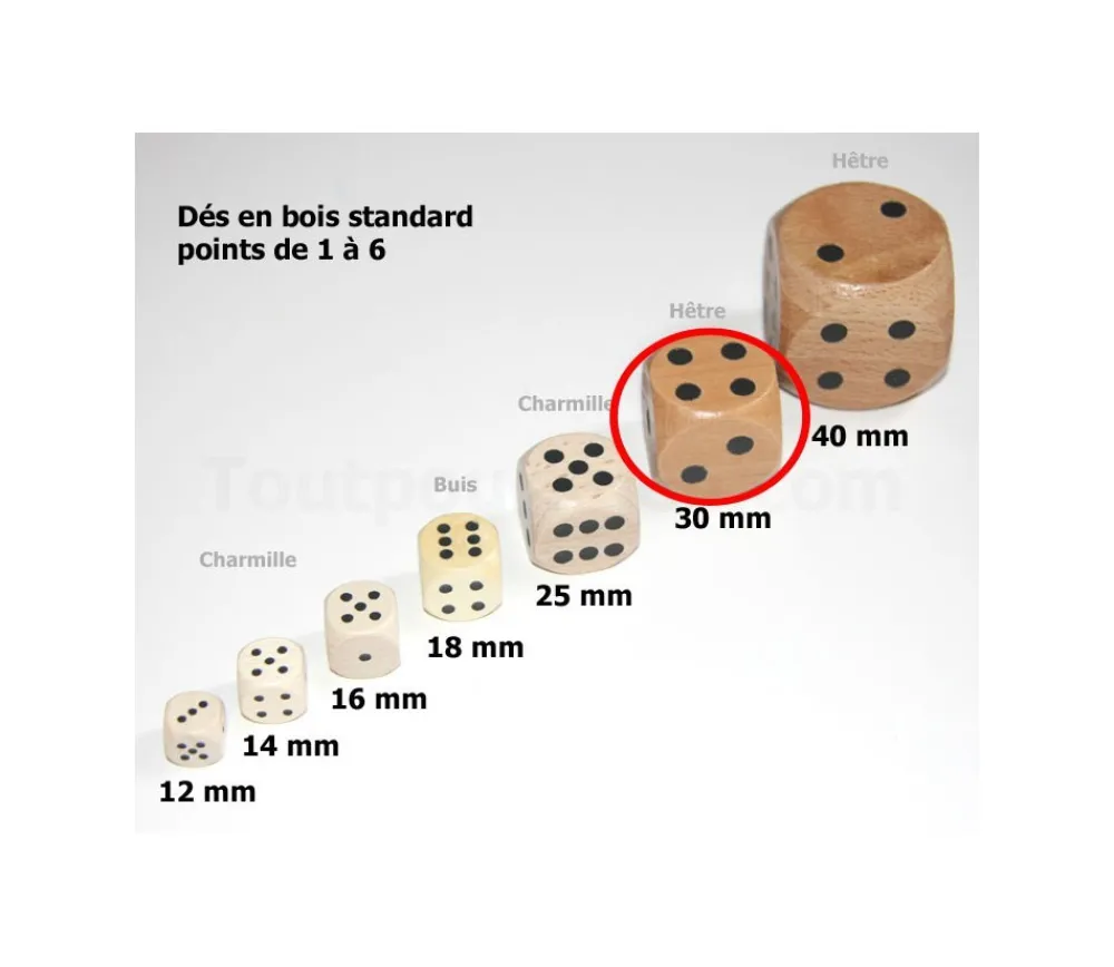 Tout Pour le Jeu 5 Dés en bois 3 cm de 1 à 6 pour jeu de société yam géant