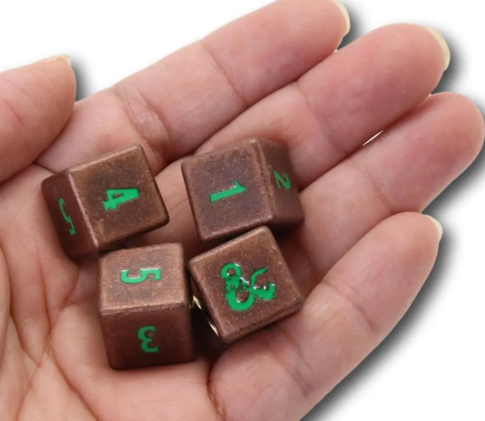 Tout Pour le Jeu 4 Dés métal Donjons & Dragons D6 chiffres verts