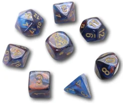 Tout Pour le Jeu 8 dés multi-faces cuivré/bleu chiffres dorés LAB dice 6
