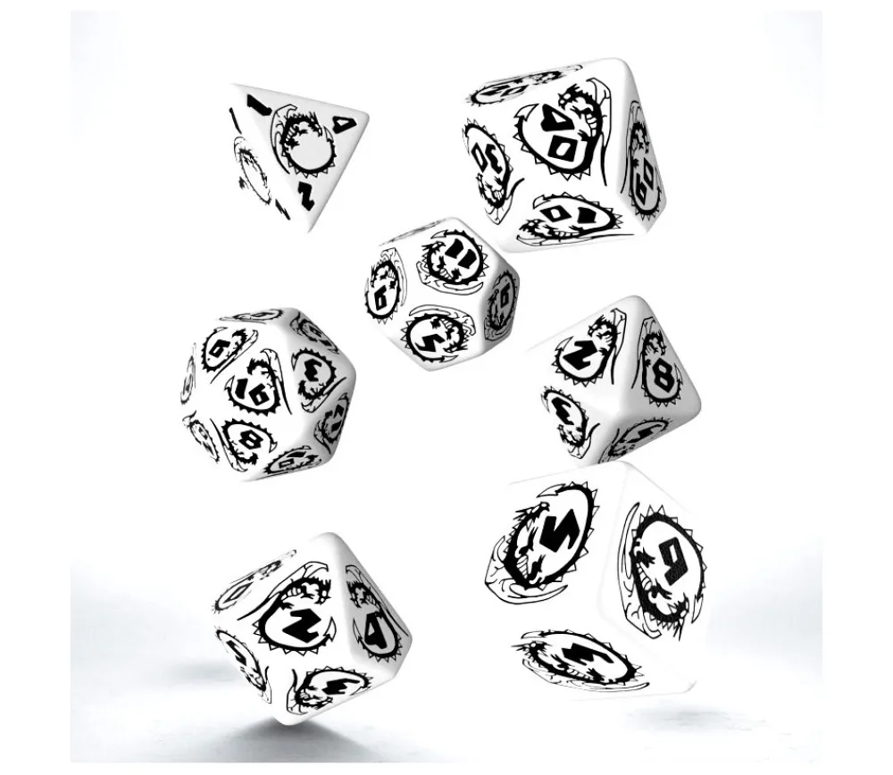 Tout Pour le Jeu 7 dés multifaces effet dragon blanc et noir