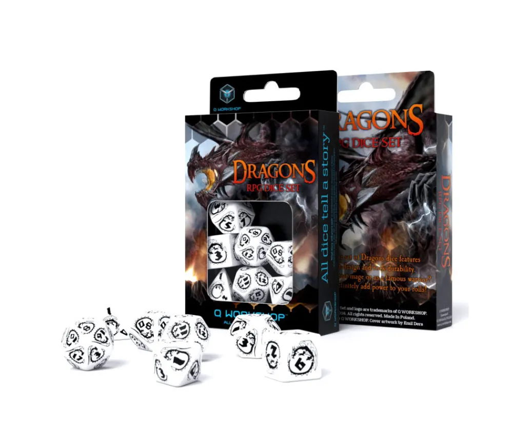 Tout Pour le Jeu 7 dés multifaces effet dragon blanc et noir