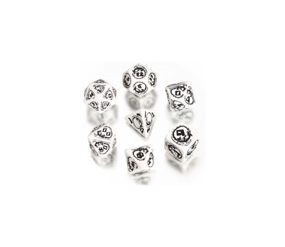 Tout Pour le Jeu 7 dés multifaces effet dragon blanc et noir
