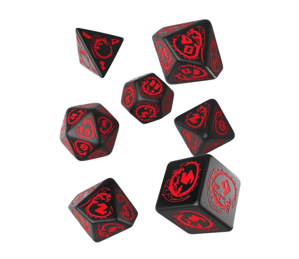 Tout Pour le Jeu 7 dés multifaces effet dragon avec gravage rouge
