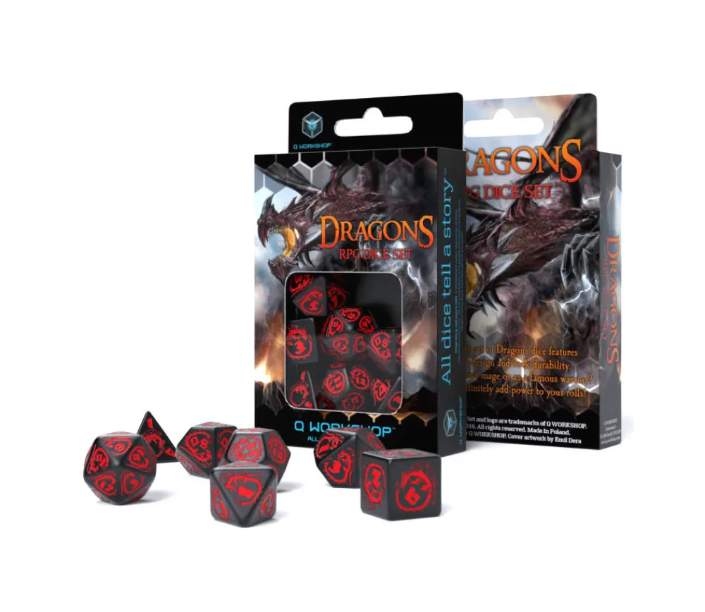Tout Pour le Jeu 7 dés multifaces effet dragon avec gravage rouge