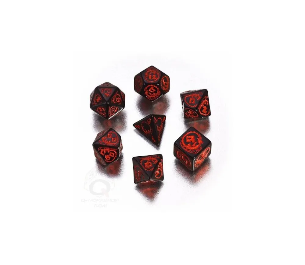 Tout Pour le Jeu 7 dés multifaces effet dragon avec gravage rouge