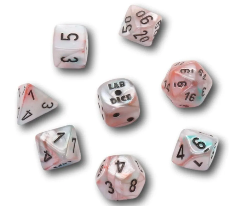 Tout Pour le Jeu 8 dés multi-faces nacrés bleu rose Lab Dice 6 chessex