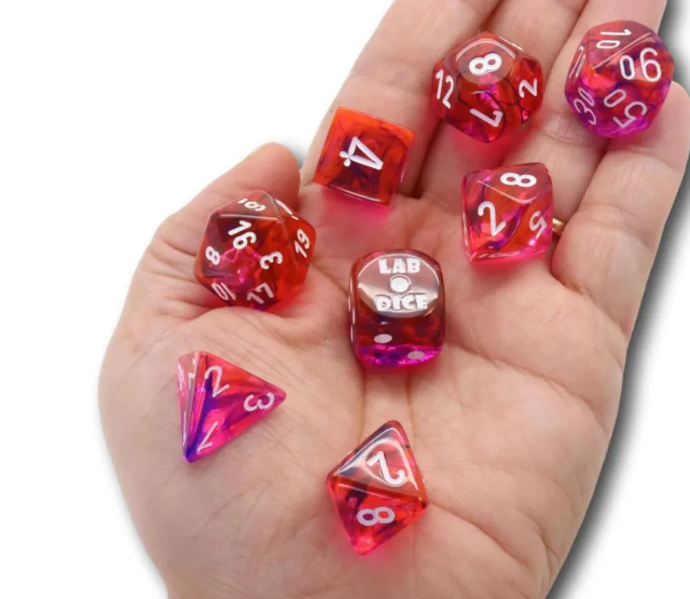 Tout Pour le Jeu 8 dés multi-faces Nebula rouge/violet LAB dice 6 chessex