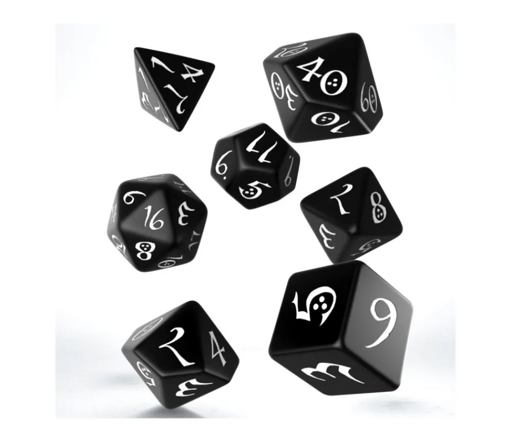Tout Pour le Jeu 7 dés multifaces noirs gravage blanc CLASSIC ELVEN- syle elfe