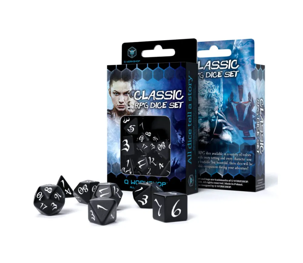 Tout Pour le Jeu 7 dés multifaces noirs gravage blanc CLASSIC ELVEN- syle elfe