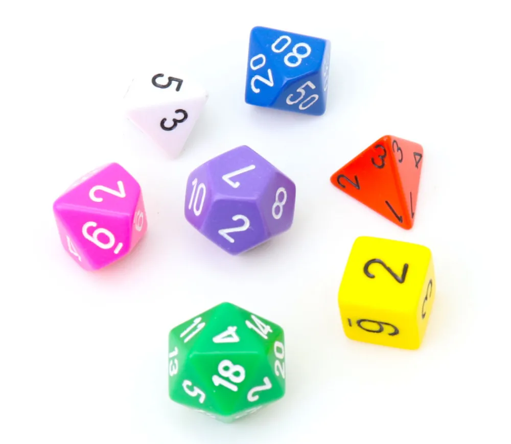 Tout Pour le Jeu 7 dés multi-faces opaques multicolores