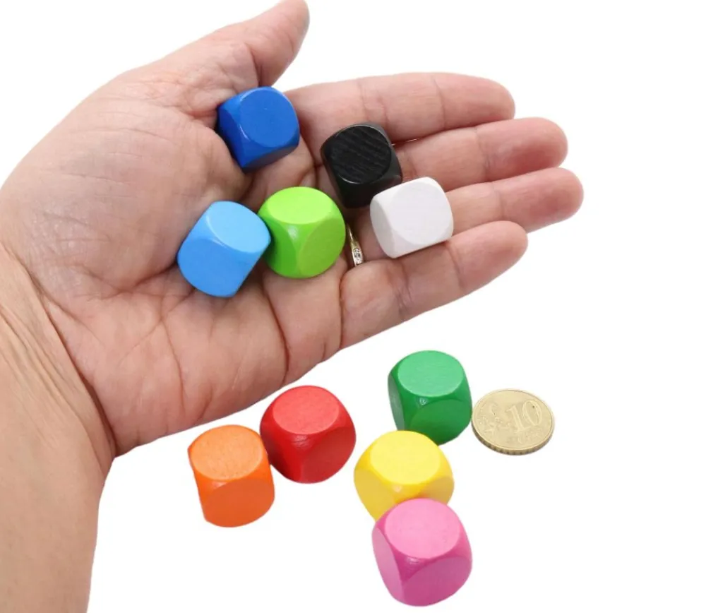 Tout Pour le Jeu 10 Dés neutres 16 mm en bois hêtre colorés sans marquage