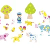 Tout Pour le Jeu 14 figurines bois : personnages et animaux de la ferme colorés