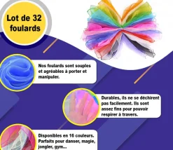 Tout Pour le Jeu 32 foulards de jonglage colorés 60 x 60 cm