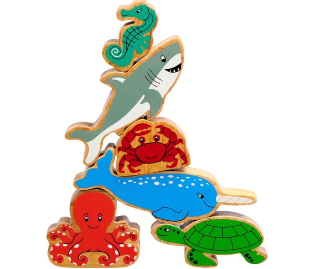 Tout Pour le Jeu 6 grands animaux de la mer en bois - figurines colorées