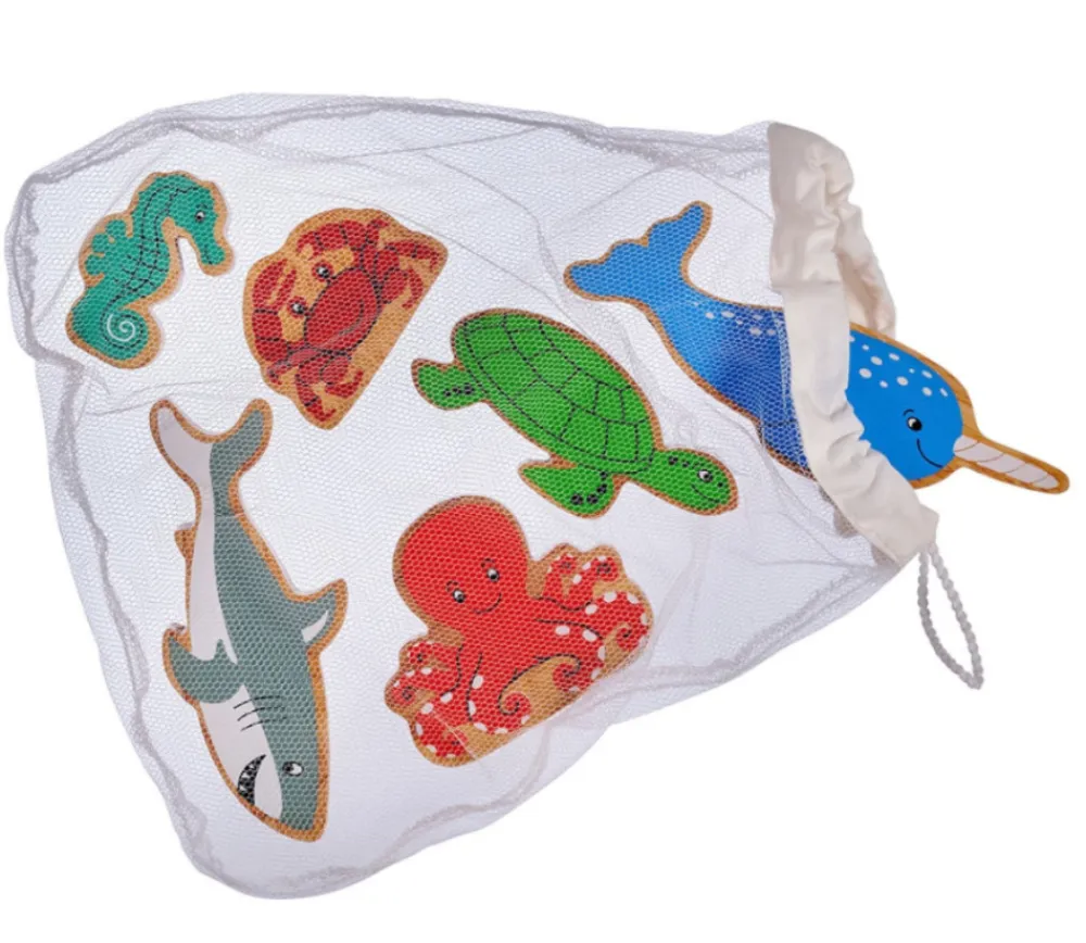 Tout Pour le Jeu 6 grands animaux de la mer en bois - figurines colorées