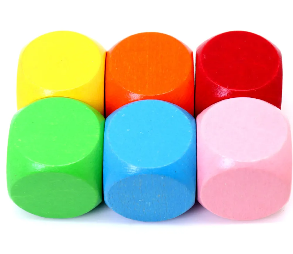 Tout Pour le Jeu 6 gros dés neutres 4 cm bois multicolores