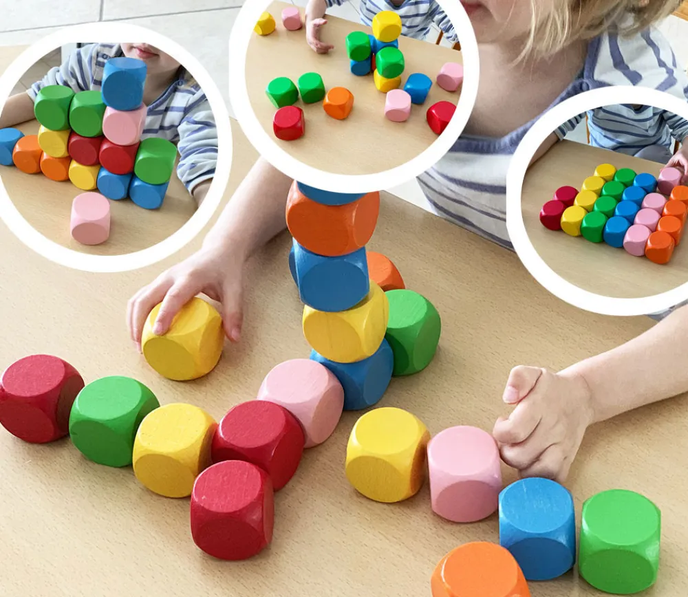 Tout Pour le Jeu 6 gros dés neutres 4 cm bois multicolores