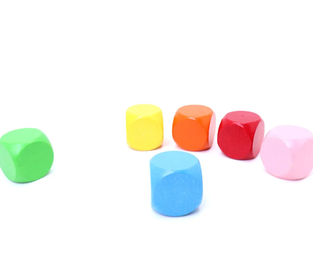 Tout Pour le Jeu 6 gros dés neutres 4 cm bois multicolores