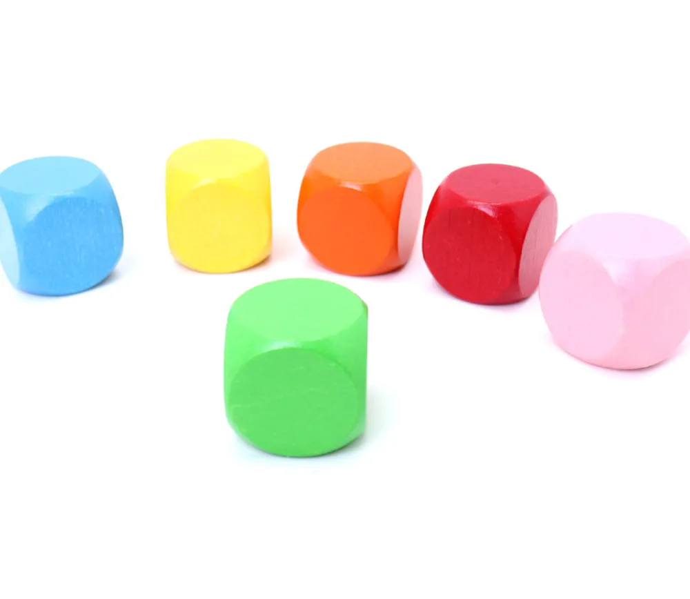 Tout Pour le Jeu 6 gros dés neutres 4 cm bois multicolores