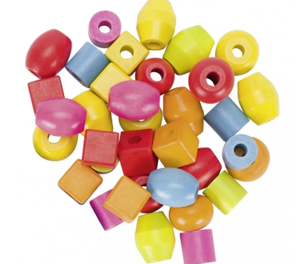 Tout Pour le Jeu 45 grosses perles en bois 5 formes et 6 lacets