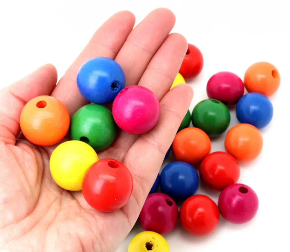 Tout Pour le Jeu 25 grosses perles rondes en bois 7 couleurs 25 mm de diamètre