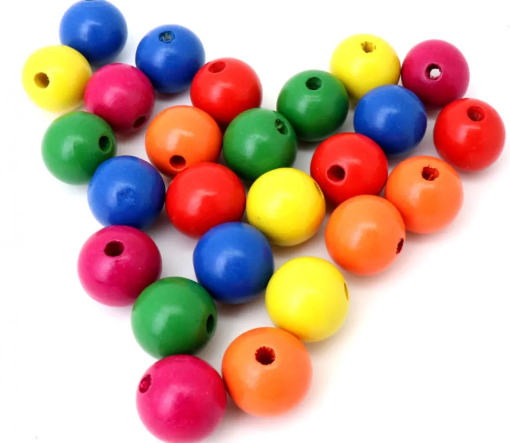 Tout Pour le Jeu 25 grosses perles rondes en bois 7 couleurs 25 mm de diamètre