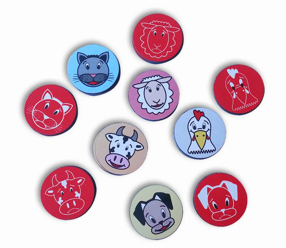 Tout Pour le Jeu 35 jetons aimants ronds animaux - diamètre 2 cm