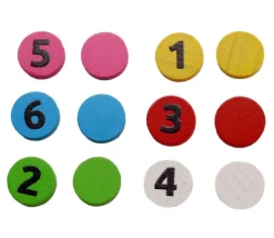 Tout Pour le Jeu 36 jetons numérotés 1 à 6 x 6 couleurs en bois