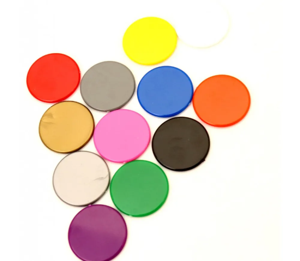 Tout Pour le Jeu 10 Jetons plastique 25 mm - pions ronds plats 2.5 cm pour jeux par couleur