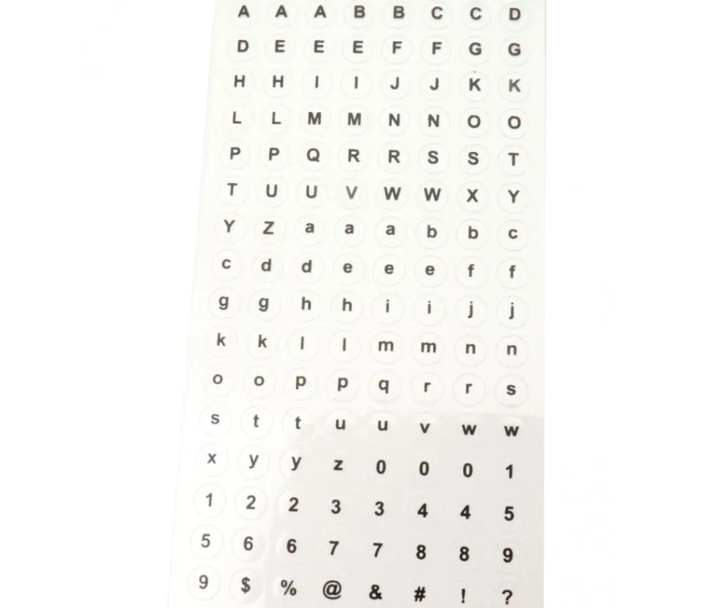 Tout Pour le Jeu 128 Lettres alphabet chiffres autocollant 9 mm - étiquettes transparentes