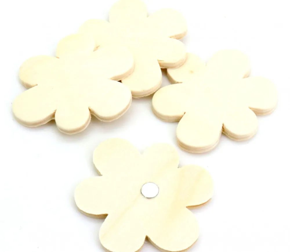 Tout Pour le Jeu 4 magnets fleur en bois à décorer 5 cm