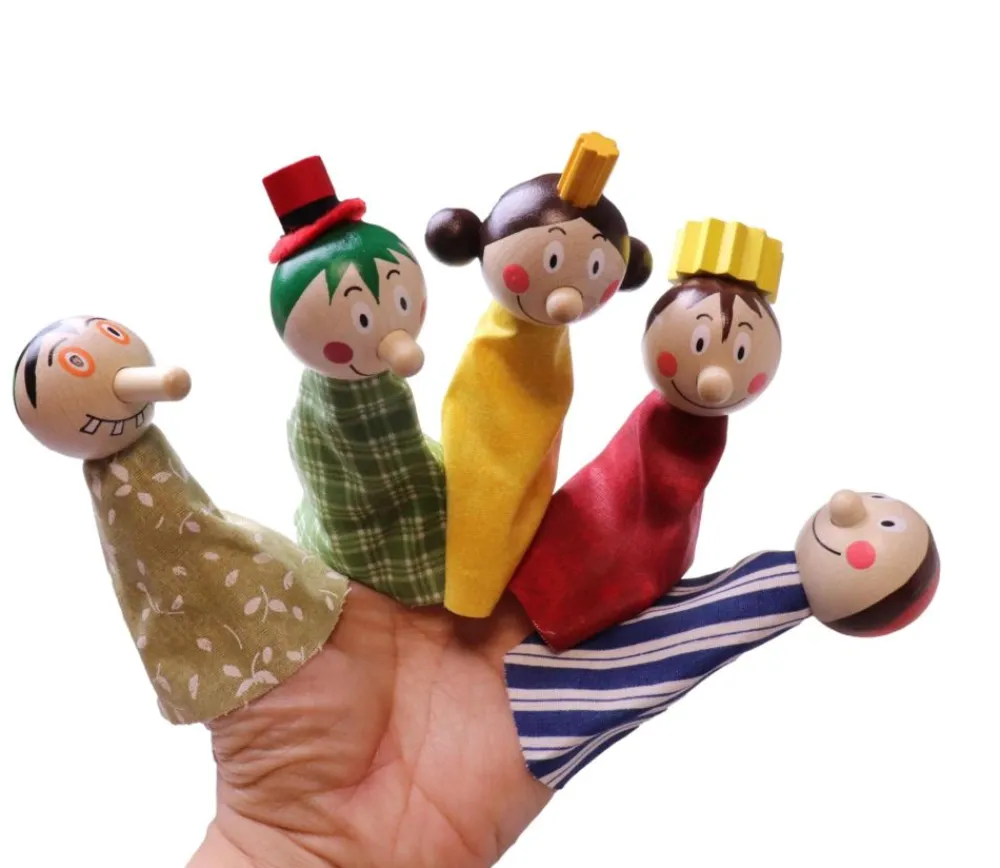 Enfant Tout Pour le Jeu 5 Marionnettes pour doigts en tissu et bois