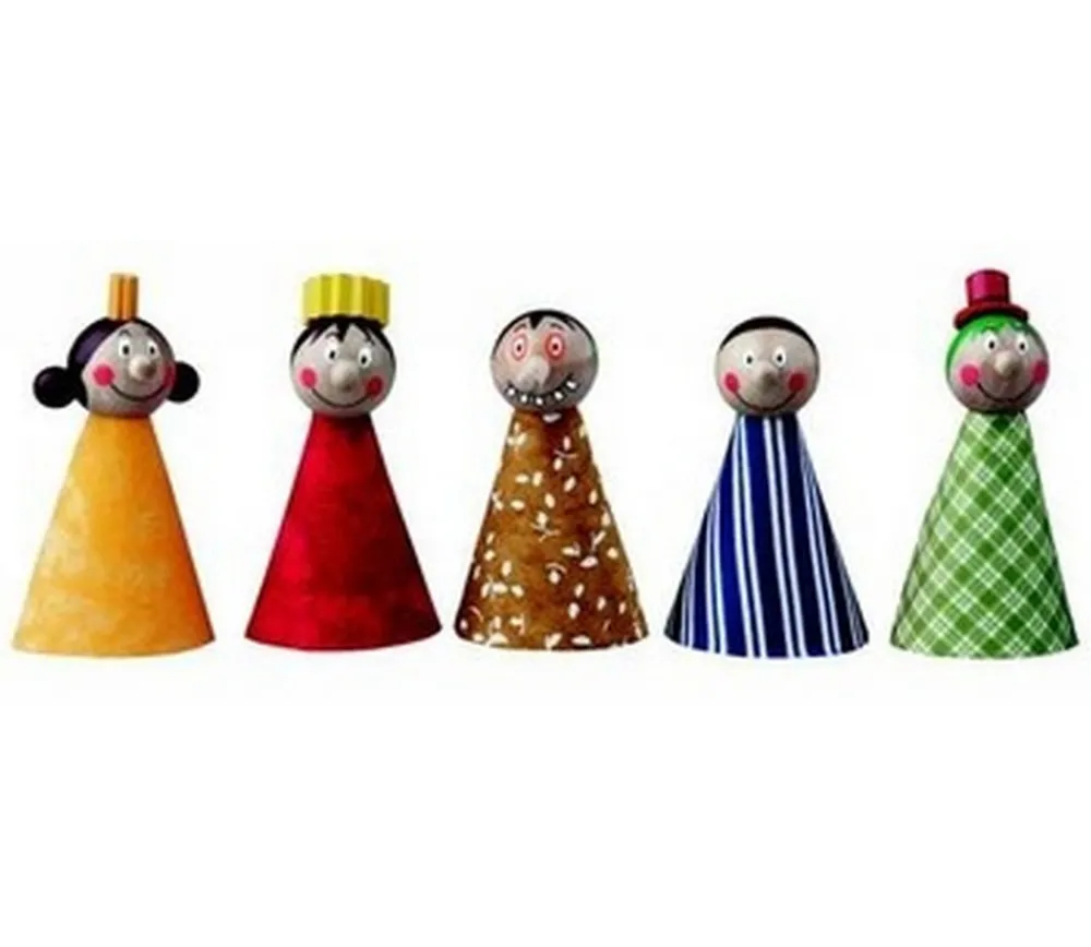 Enfant Tout Pour le Jeu 5 Marionnettes pour doigts en tissu et bois