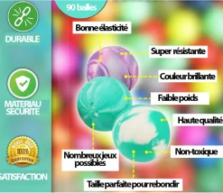 Enfant Tout Pour le Jeu 90 mini balles marbrées rebondissantes Ø 2.5 cm caoutchouc souple