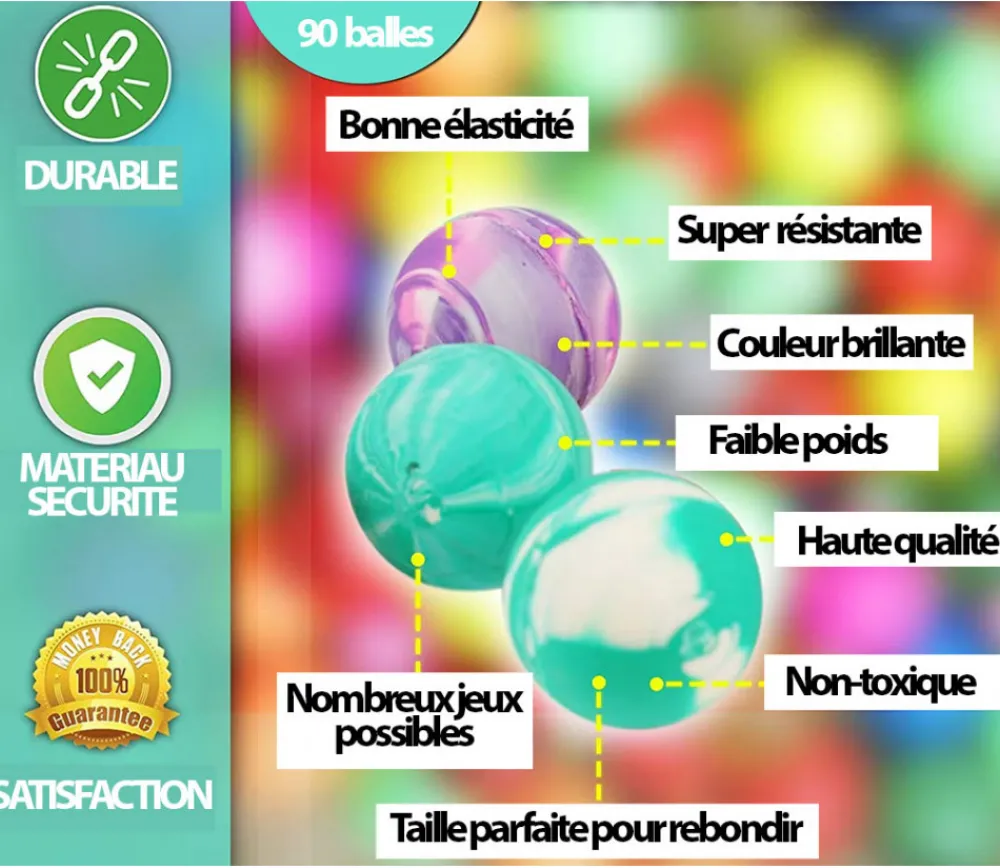 Enfant Tout Pour le Jeu 90 mini balles marbrées rebondissantes Ø 2.5 cm caoutchouc souple