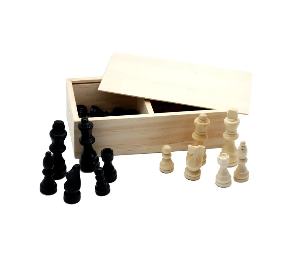 Tout Pour le Jeu 32 Pièces échecs bois T3 (noir/naturel) + coffret en bois