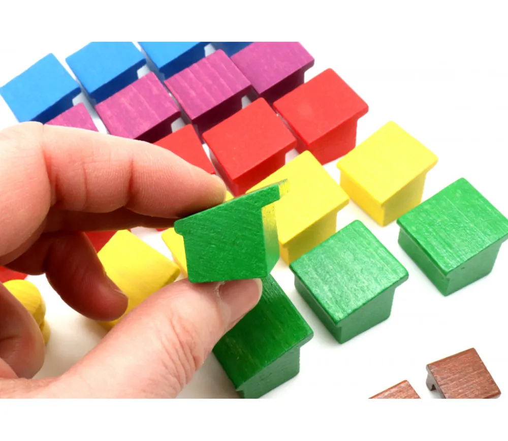 Enfant Tout Pour le Jeu 72 pièces en bois le petit marché : camions, étals, bâtiments et jetons