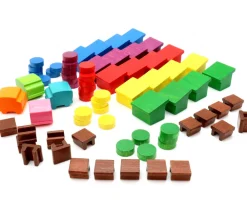 Enfant Tout Pour le Jeu 72 pièces en bois le petit marché : camions, étals, bâtiments et jetons