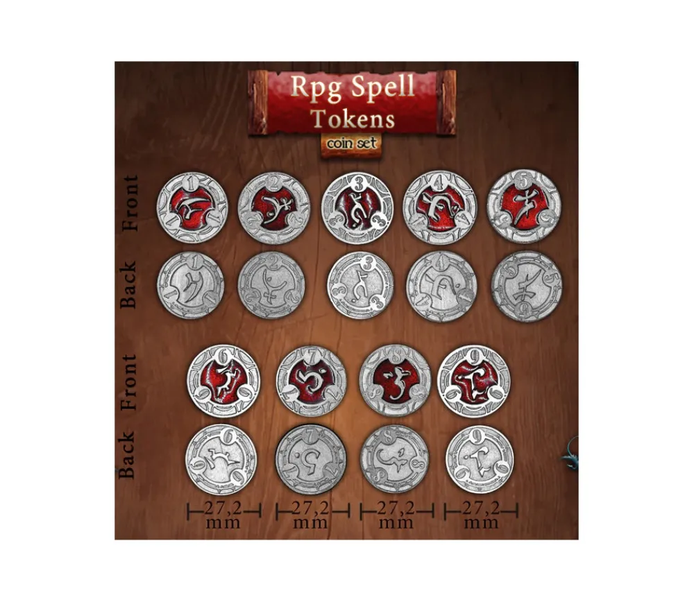 Tout Pour le Jeu 22 Pièces métal et émail rouge RPG Spell Tokens