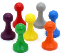 Tout Pour le Jeu 7 Pions bois 15 x 27 mm Modèle C multicolores pour jeu - lot de 7 (rouge, vert, jaune, bleu, violet, orange et gris)
