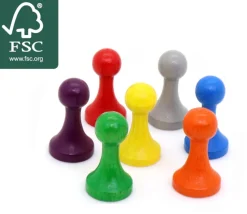 Tout Pour le Jeu 7 Pions bois 15 x 27 mm Modèle C multicolores pour jeu - lot de 7 (rouge, vert, jaune, bleu, violet, orange et gris)